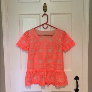 Anthropologie bright orange top! Super cute scallop hem.